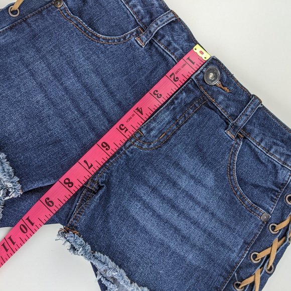 Justice faux leather laced denim shorts 12R - Picture 8 of 8